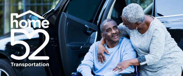 Man and a senior woman exiting car and home 52 transportation overlay