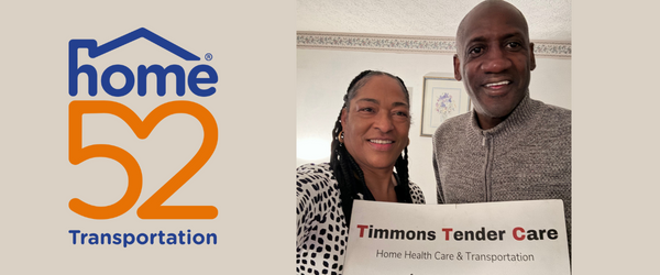 Couple holds up a Timmons Tender Care sign